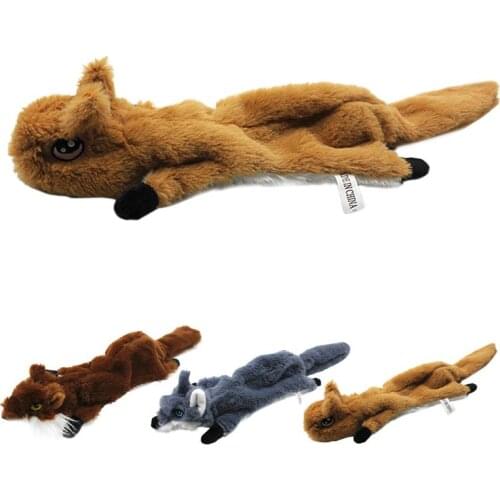 1pc Cute Plush Toys Squeak Pet Animal Shape Wolf Stuffed Animal Dog Chew Whistle Squeaky Wrapped Squirrel Dog Toys Pet Supplies