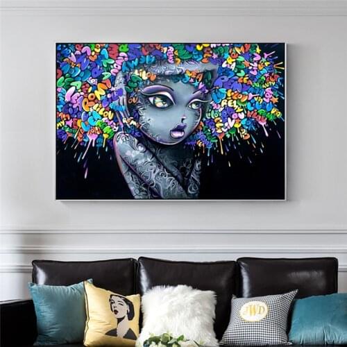 Modern Graffiti Art Lovely Girl Canvas Paintings on The Wall Pictures for Living Room Kids Bedroom Wall Decoration