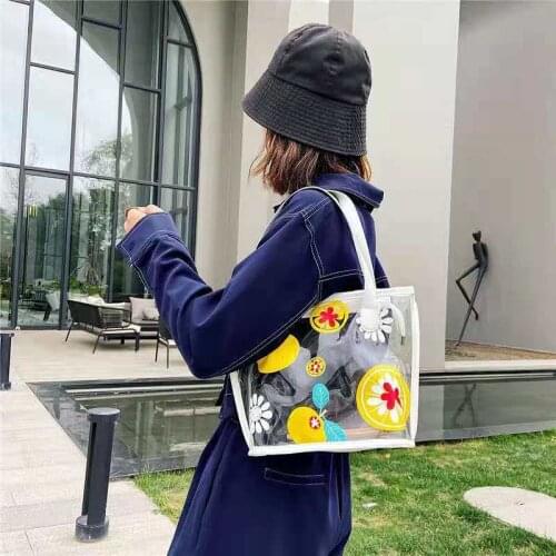Shoulder Bag PVC Japanese Environmental Protection Hand-Carrying Cute Cartoon Printing Girl All-Match Shopping Bag Portable