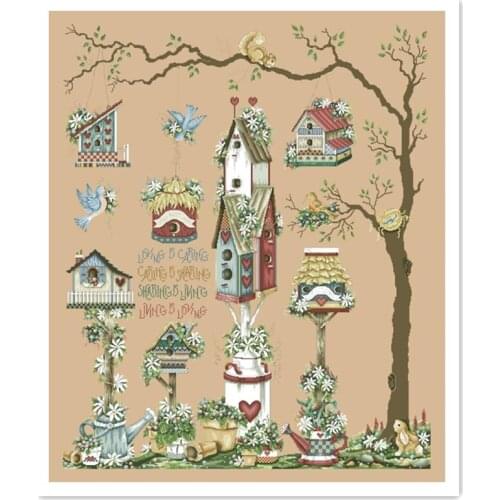 Bird paradise cross stitch package flowers garden 18ct 14ct 11ct flaxen linen cotton thread embroidery DIY handmade needlework