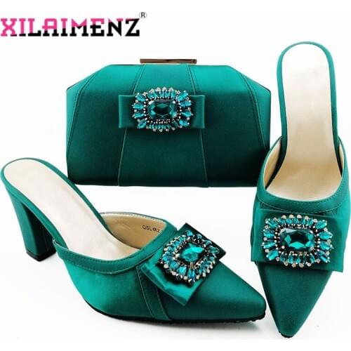 High Quality Italian High Heels Woman Slipper And Purse Set For Party Nigerian Women Wedding Teal Color Shoes and Bag Set