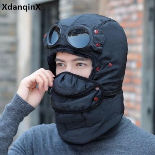 XdanqinX novelty womens hat earmuffs hat with glasses warm velvet bomber hats for men women windproof ski cap mens winter hat