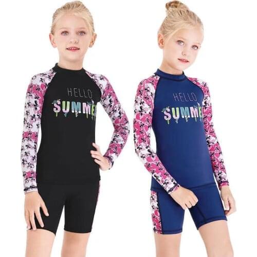 Girls Dive Skin Surf Swimsuit Two Piece Swimwear Lycra Long Sleeve Wetsuit Rash Guard Surfing Snorkeling Suit Swimsuit Sun UV