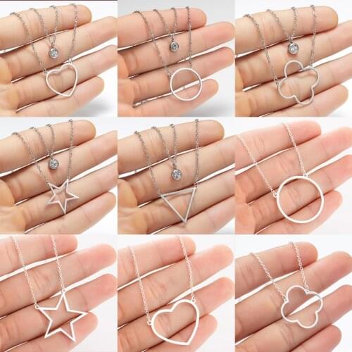 2020 Bohemian Stone Hearts Star Circle Geometric Necklaces & Pendants for Women Steel Vintage Multi Layer Jewelry Collar