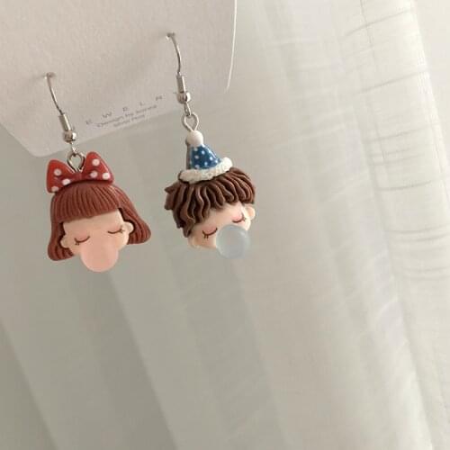 1Pair Korea Kawaii Funny Drop Earrings For Women Girl Cute Blowing Bubbles Boy Girl Earring Couples Gift Fashion Jewelry E790