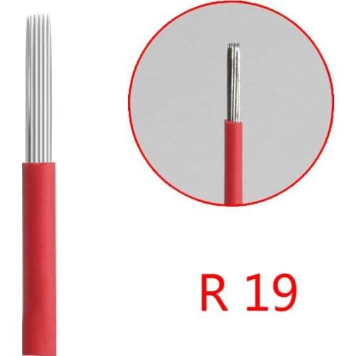 100pcs Permanent Makeup Eyebrow Tattoo 19 Pins Microblading Needle 3D Eyebrow Embroidery 19 Fog Round Needle Red