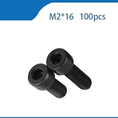 100pcs/Lot Metric Thread DIN912 M2*16mm Black Grade 12.9 Alloy Steel Hex Socket Head Cap Screw Boltsstainless bolts,nails