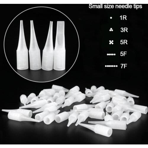 100 pcs Needle Tips 1R/3R/5R/5F/7F Small Nozzle Needle Caps For Permanent Makeup Eyebrow Lip Tattoo Machine Gun
