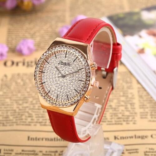 2020 New Fashion Women Watches Luxury Rhinestone Dial Red Leather Watch Ladies Quartz Clock Gift Reloj Mujer Montre Femme Saati