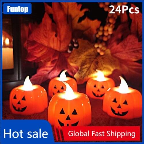 24Pcs Flameless LED Candles Halloween Pumpkin LED Lights Lamp For Home Table Ornament Halloween Party Decor Supplies