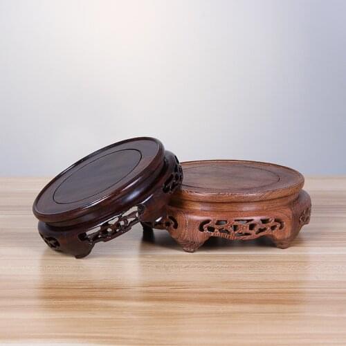8-31cm Diameter Ebony Carved Base With Flower Pattern Craftwork Solid Wood Base Flower Vases Stone Jade Teapot Aquarium Base