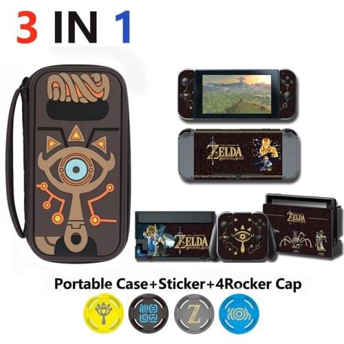 4 in 1 Nintend Switch Accessories Travel Carrying Bag& Sticker for Nintendos Switch & Caps for NS theme game