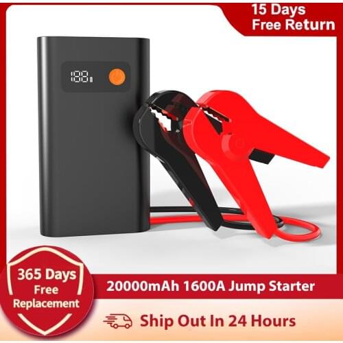 Car Jump Starter 20000mah 1600A Power Bank Portable Car Battery Booster Charger 12V Auto Starting Device Car Starter LCD Screen