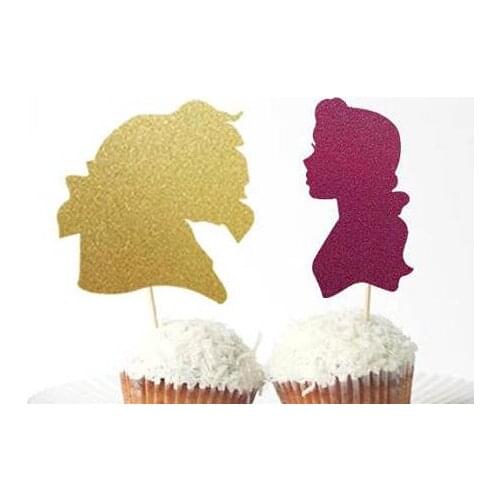 Glitter Beauty and The Beast birthday cupcake toppers baby shower wedding engagement doughnut food treats toothpicks