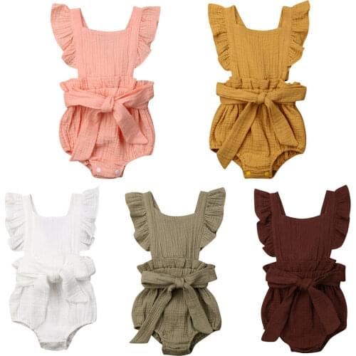 Pudcoco 10 Colors Casual Baby Girl Bodysuits Infant Solid Sunsuits 2020 Summer Baby Boy Cotton Clothes Sleeveless Bodysuit 0-24M