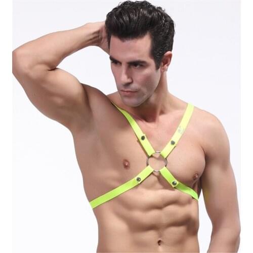 Men Gay wear Lingerie Halter Elastic Body Chest Harness Bondage Belt Costumes Erotic Chest Belt Slave Straps Faux Leather