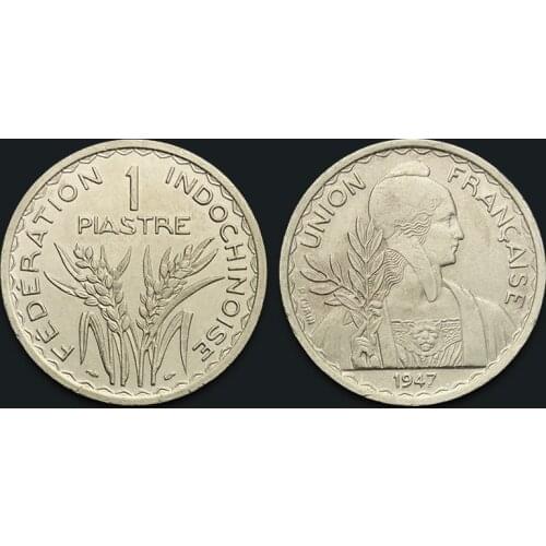 French Indochina 1 Piastre 1947 New Genuine Original Coins 100% Real Issuing Coins Unc