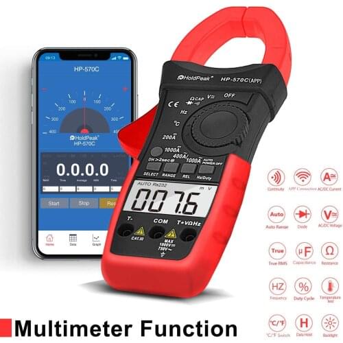 HP-570C-APP Digital Clamp Multimeter Connect with APP via Bluetooth, Amp Ohm Tester,4000 Counts AC/DC Voltage AC/DC Current