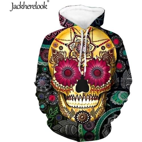 Jackherelook Plus Size Women Long Tops Hooded Pullover Tops Sugar Skull Brand Design Lady Outdoor Loose Sweatshirts Ropa Femme