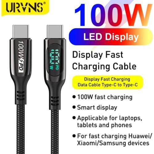 URVNS USB C to USB C Cable with LED, 100W USB Type C 5A Fast Charging Nylon Braided Cord For MacBook Pro, iPad Pro, Dell XPS