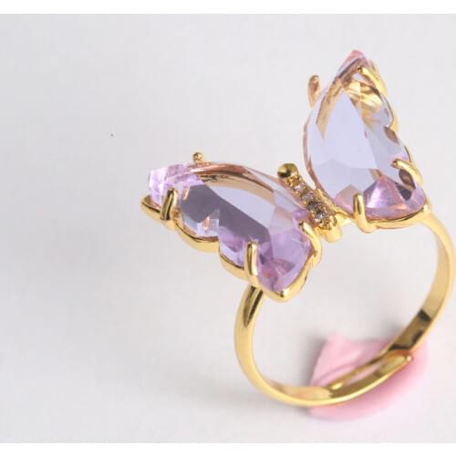 Glass Crystal Butterfly Rings for Women Girls Gold Color Cocktail Ring Adjustable Resizable Anel Anillos Mujer Jewelry
