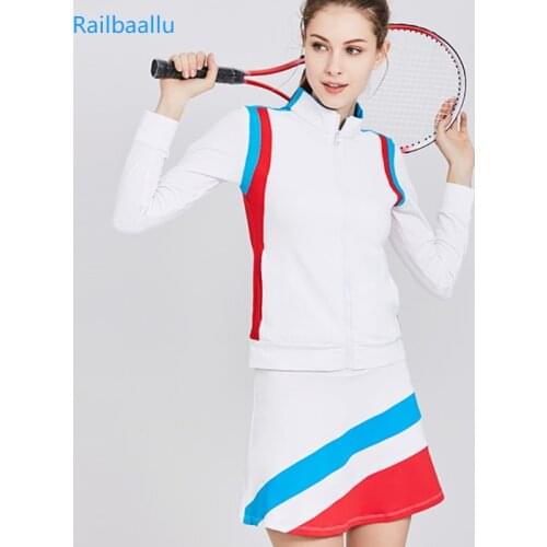 Railbaallu 2 Pieces Set Women Fitness Dresses Running Badminton Tennis Jacket Skirt Netball Sports Wear