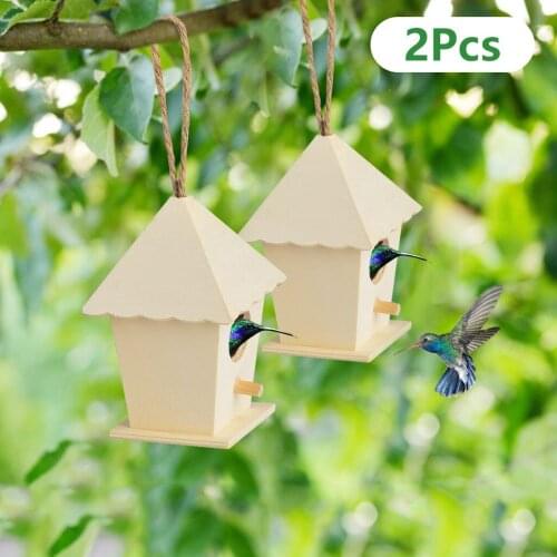 Creative Wooden Bird House With Hanging Rope Home Gardening Decoration Birds Small Hot Nest Diy Types Wall-mounted Bird Box