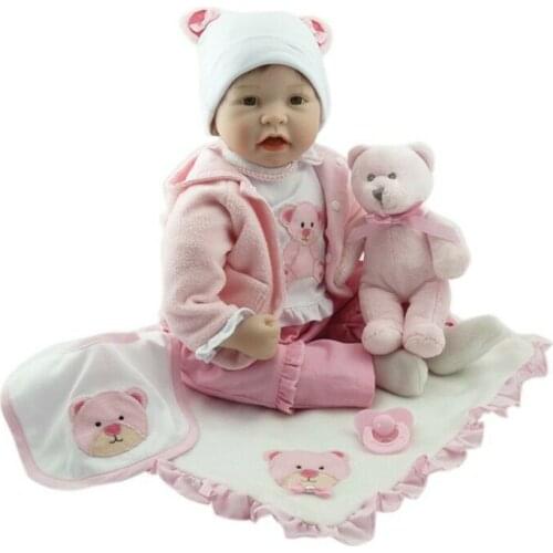 Handmade Reborn Baby Girl Dolls 22" Soft Silicone Bear Clothes Lifelike Kid Gift Kids Toys For Girls