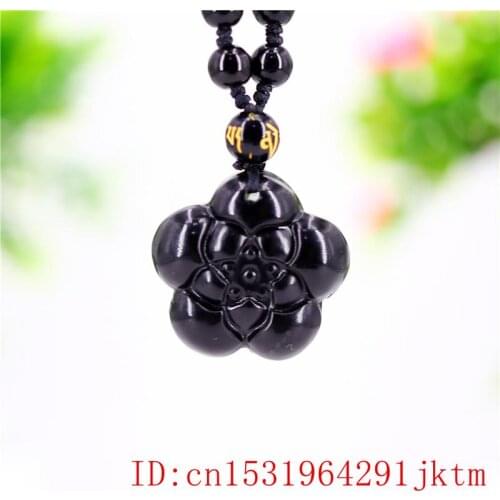 Jade Lotus Pendant Carved Black Green Chinese Natural Charm Necklace Amulet Fashion Gifts Jewellery