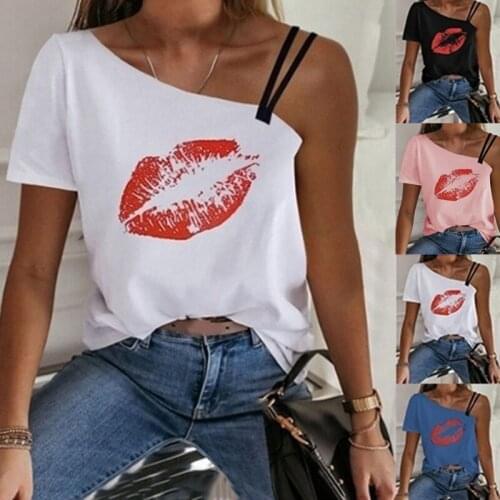 Summer T Shirt Women Short Sleeve Lips Printed Tee Casual Top Ladies Female T Shirts Punk Plus Size Woman Clothing