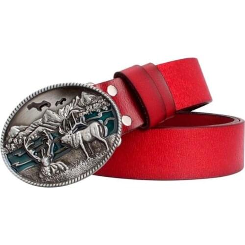 Fashion men leather belt cowboy elk pattern buckle belt north American Moose design Genuine Leather belt drop shipping