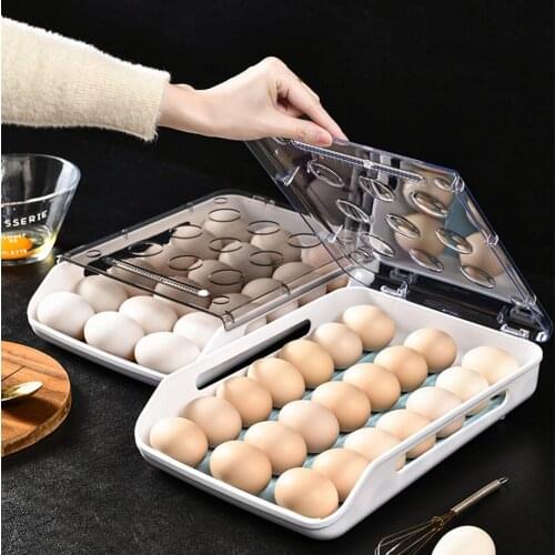 New Auto Rolling Egg Storage Box No Broken Refrigerator Storage Organizer Drawer Type Fresh Egg Carton Case Holder For Kitchen
