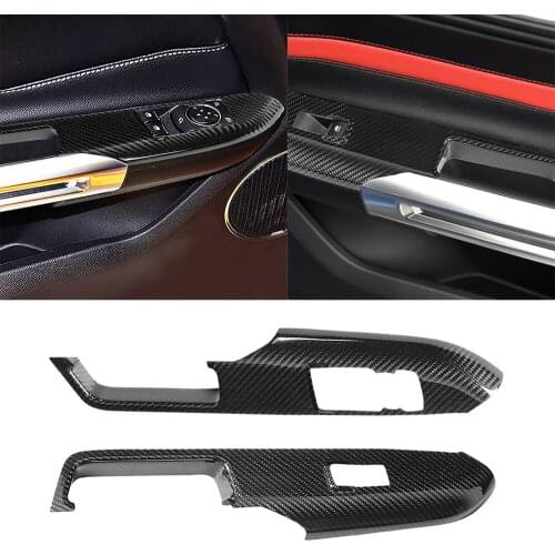 Real Carbon Fiber Window Lift Switch Button Panel Cover Decorative Trim Fit for Ford Mustang 2015-2020 Interior Car Assessoires