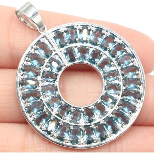 44x32mm SheCrown Big Size Iolite Women Daily Wear 925 Sterling Silver Pendant