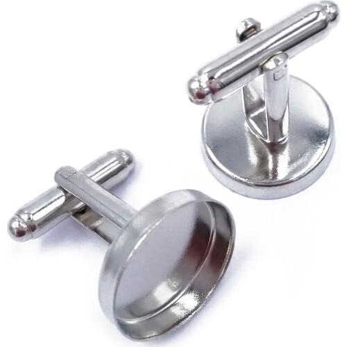 Rhodium Plated Cufflink Blanks with Round Bezel Setting Match 16mm 18mm 20mm 25mm Cabochons Wholesale CL044
