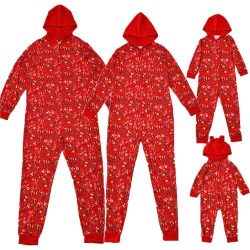 Red Print Family Christmas Matching Clothes Women Men Kid Bodysuit Nightwear Xmas Home Wear Romper Party Sleepwear Pajamas 4