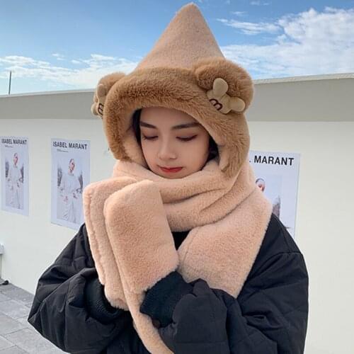 Hat Scarf Glove Integrated Autumn/winter Fashion Versatile Hat womens Hat Bib Set Scarf Gloves Integrated Students Warm
