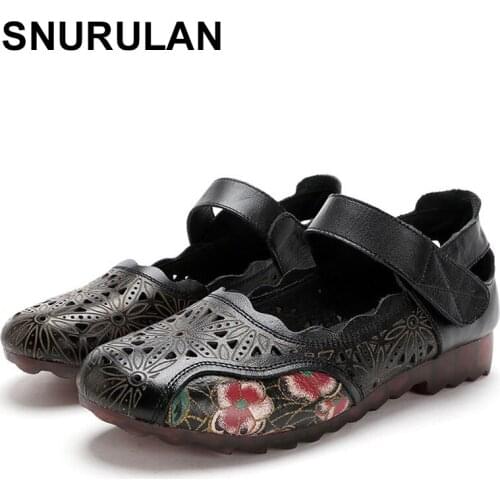 SNURULAN Genuine Leather New Fashion Handmade Comfortable Flat Bottom Round Toe Casual Retro Women Shoes Oxfords Flats For Women
