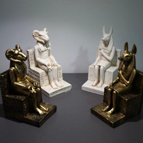 Egyptian God Resin Retro Antique Anubis Khnum Statute Unique Room Desk Ornaments Sculpture Artwork Figures Handpaint Home Decor