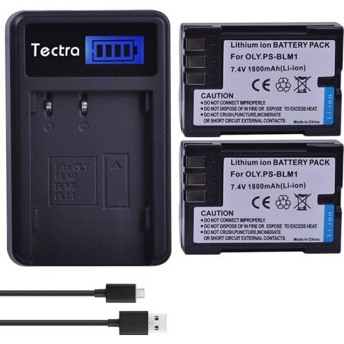 Tectra 2pcs 1800mAh PS-BLM1 BLM-1 BLM-01 PSBLM1 BLM1 Camera Li-ion Battery + LCD USB Charger for Olympus E-300 E-330 E-500