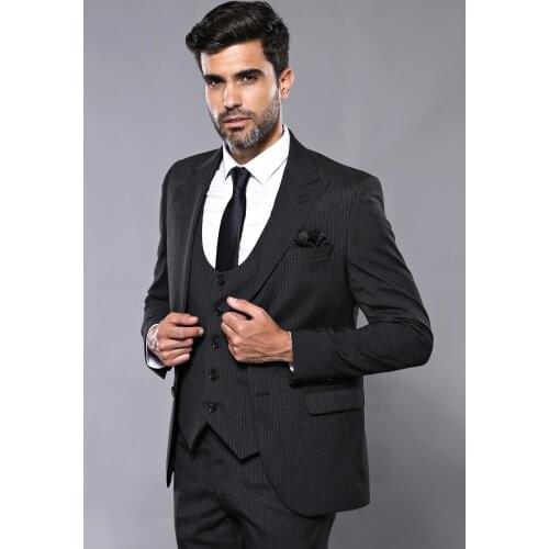 Patterned Dark Grey Vested Suit