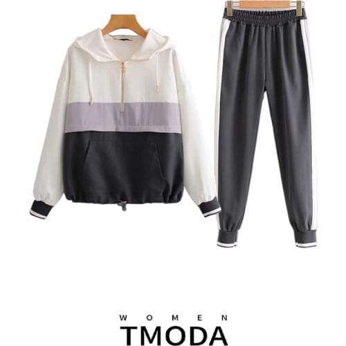 TMODA 2021 Set Female Black Gray Purple Baseball Bomber Pullover Jacket Women Tops and Pencil Jogging Pants Suits Two Piece Sets