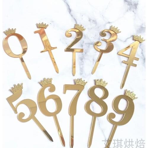 Small Size Acrylic Gold Silver Number 0-9 Cake Topper Birthday Anniversary Wedding Party Digit Cupcake Toppers Flags