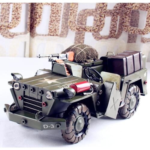 Vintage Military Jeep Car Model metal collection toy crafts convertible Iron ornaments 26.5*13*11cm