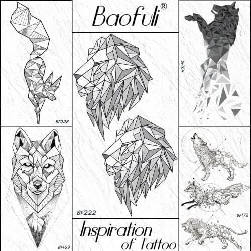Baofuli Geometric Lion Diamond Temporary Tattoos Sticker Black Line Tattoos Body Art Arm Hand Fake Tatoo Women Men Waterproof