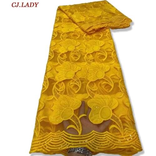 Yellow flowers African lace fabric with beaded french lace fabric tulle lace Embroidery for bridal women wedding party dress A04