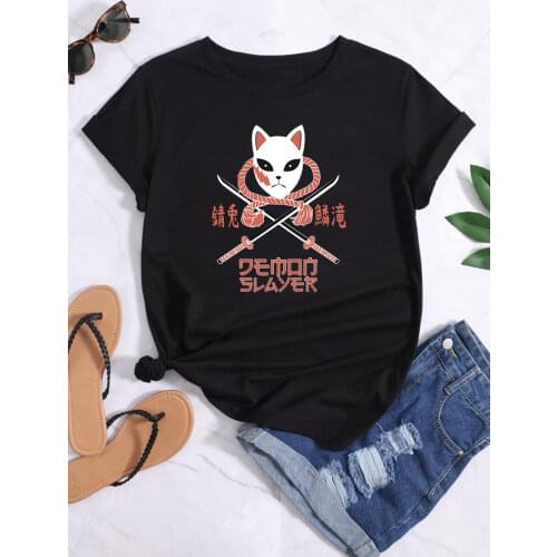 DEMON SLAYER -SABITO Print womens T Shirt Big Size Comfortable Top Vintage Breathable Clothes Street o-neck womens T Shirts