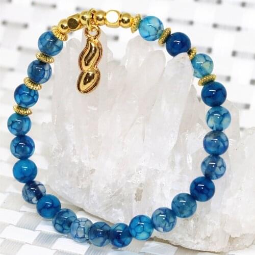 High Quality Elegant Women Natural Blue Dragon Vein Agat Onyx 6mm Round Beads Bracelet Romantic Gifts Fine Jewelry 7.5inch B1989