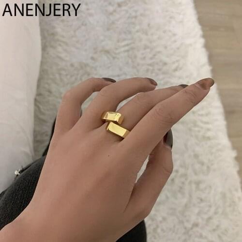 ANENJERY 925 Sterling Silver Geometric Smooth Cross Ring for Women Personality Ins Simple Light Luxury Ring Wholesale