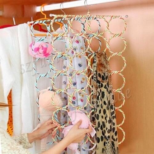 9 12 16 28 Ring Rope Shawl Scarf Tie Belt Slots Holder Organizer Clothes Hangers Scarf rings Storage Holders